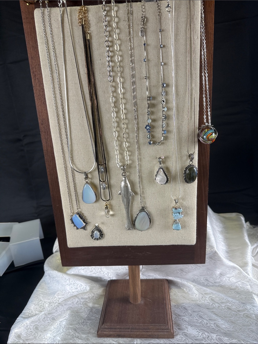 Sterling Silver Blue Gemstone Pendant Necklace - Unbranded
